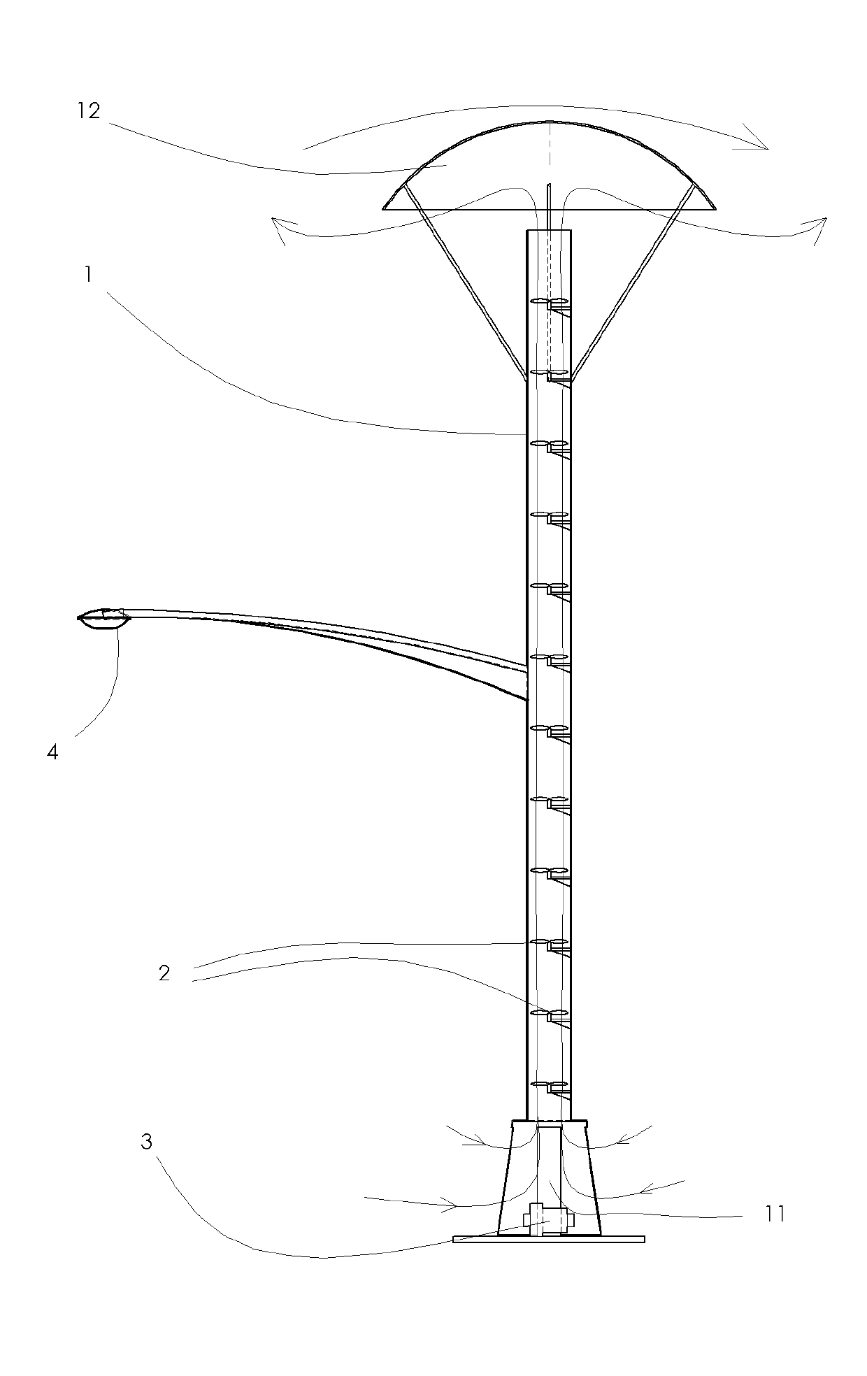 Street lamp electrified by utilizing ascending air current and flywheel battery and using method thereof