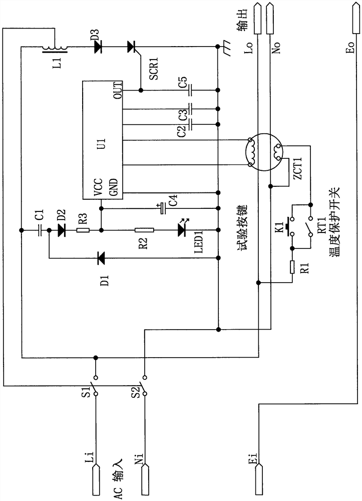 Power supply circuit and power supply mode of leakage protector with power factor less than 0.1 PF