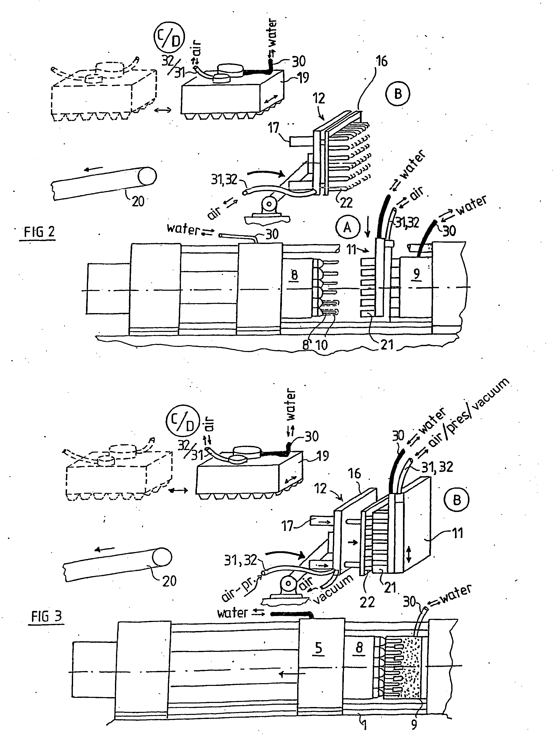 Method and device for the secondary treatment and the cooling of preforms