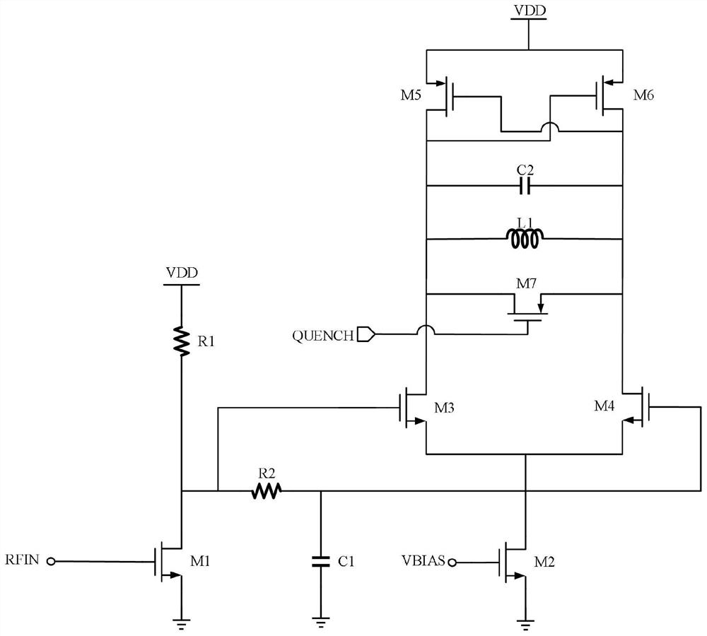 Current multiplexing low-power-consumption differential super-regeneration radio frequency front-end circuit