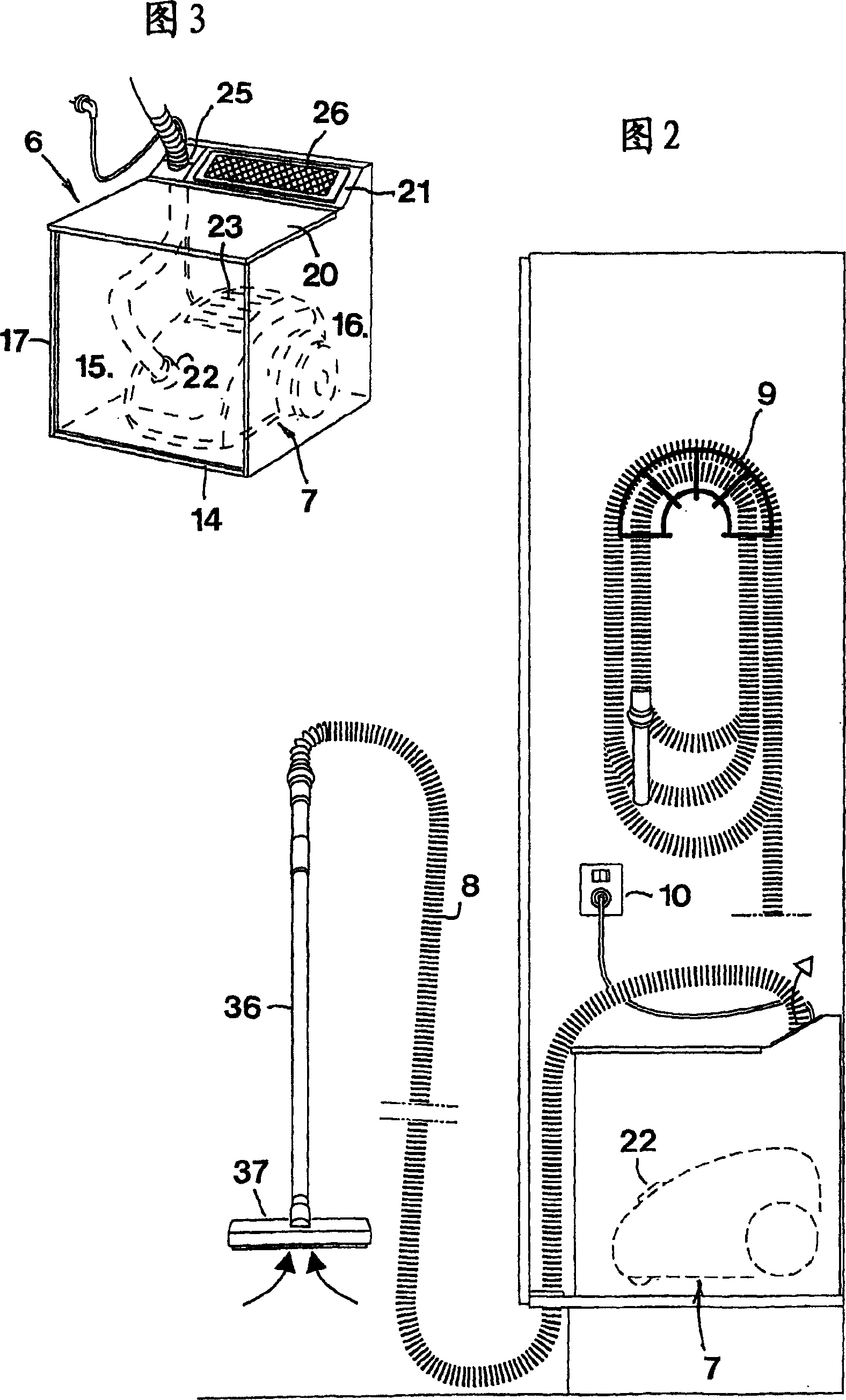 Device for setting up central vacuum cleaning installations