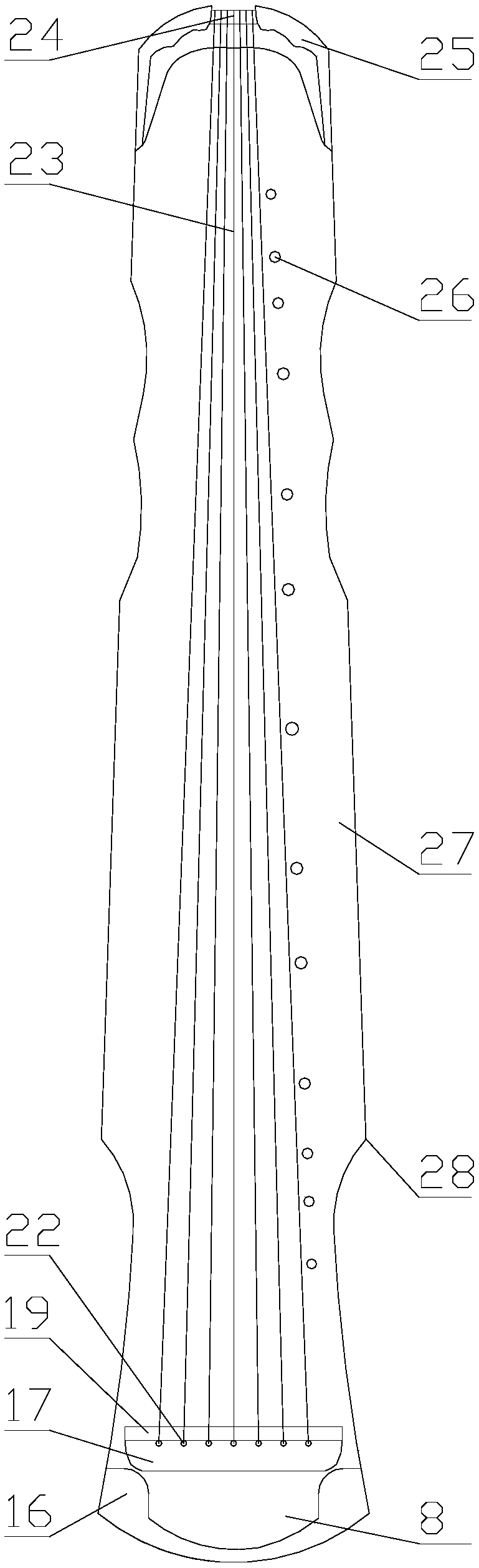 Installation of tongue hole sound shock seven-stringed plucked instrument