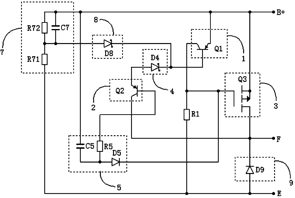 Load dump low-overvoltage area three-crystal overcurrent protection ...