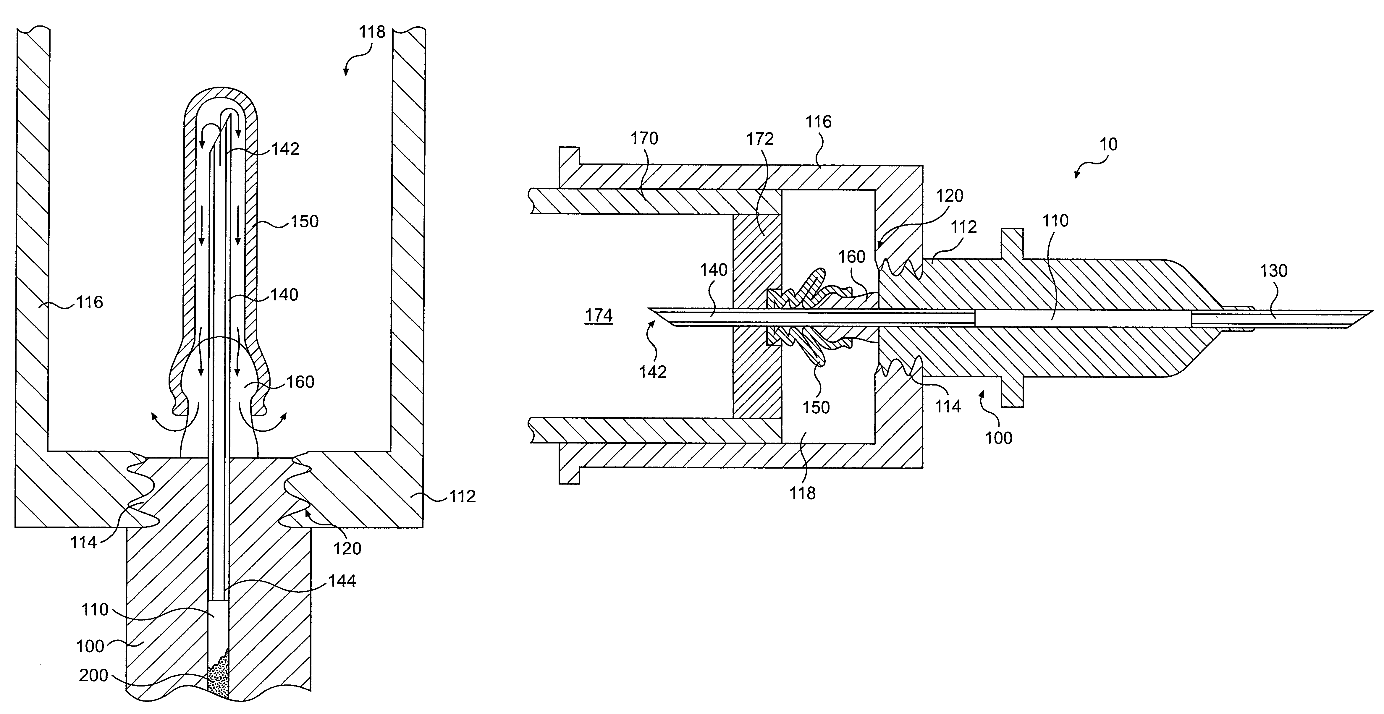 Blood drawing device with flash detection