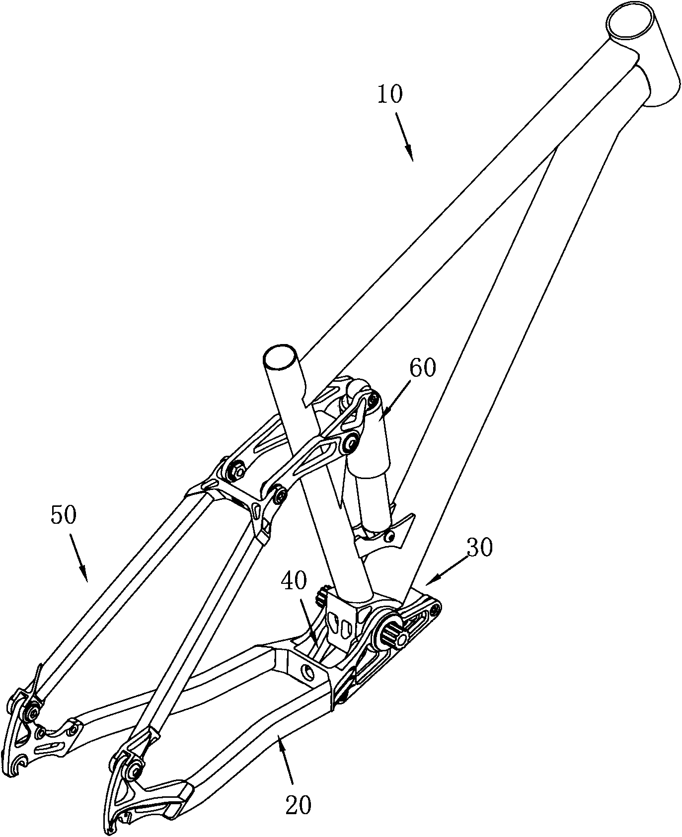 Rear suspension five-way connecting rod device for bicycle