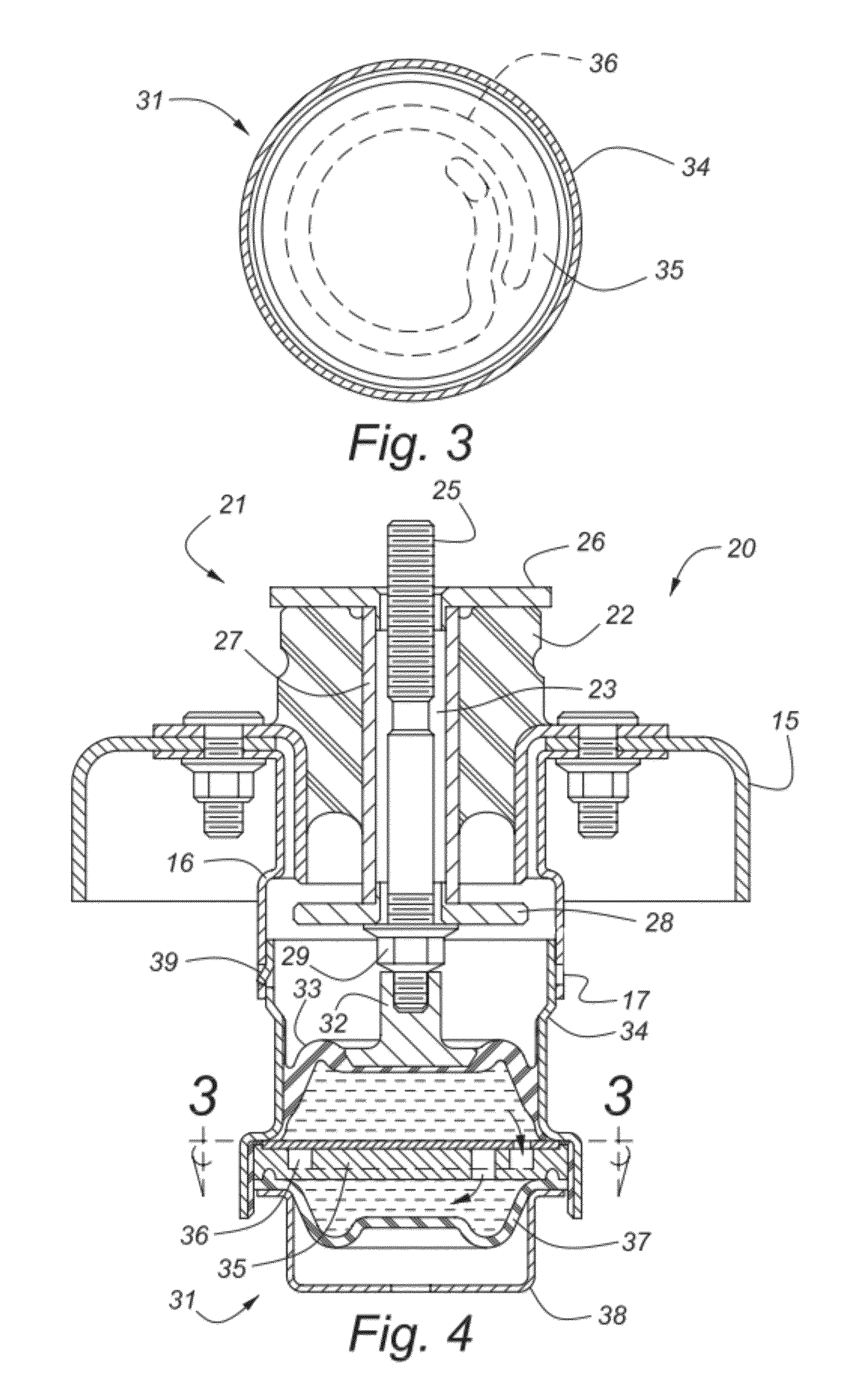 Plug-in body mount damping device for vehicles