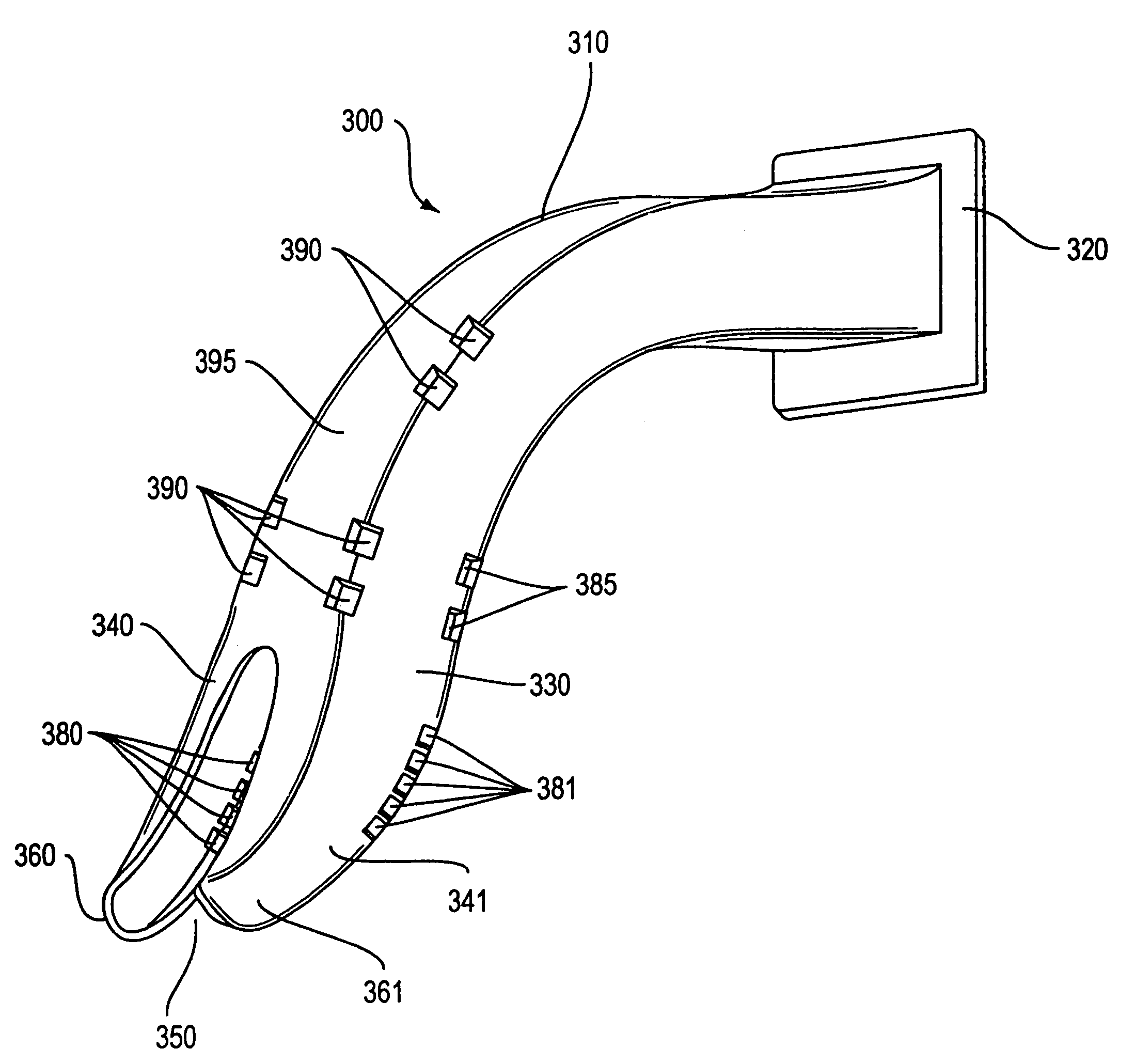 Perilaryngeal oral airway with temperature sensor