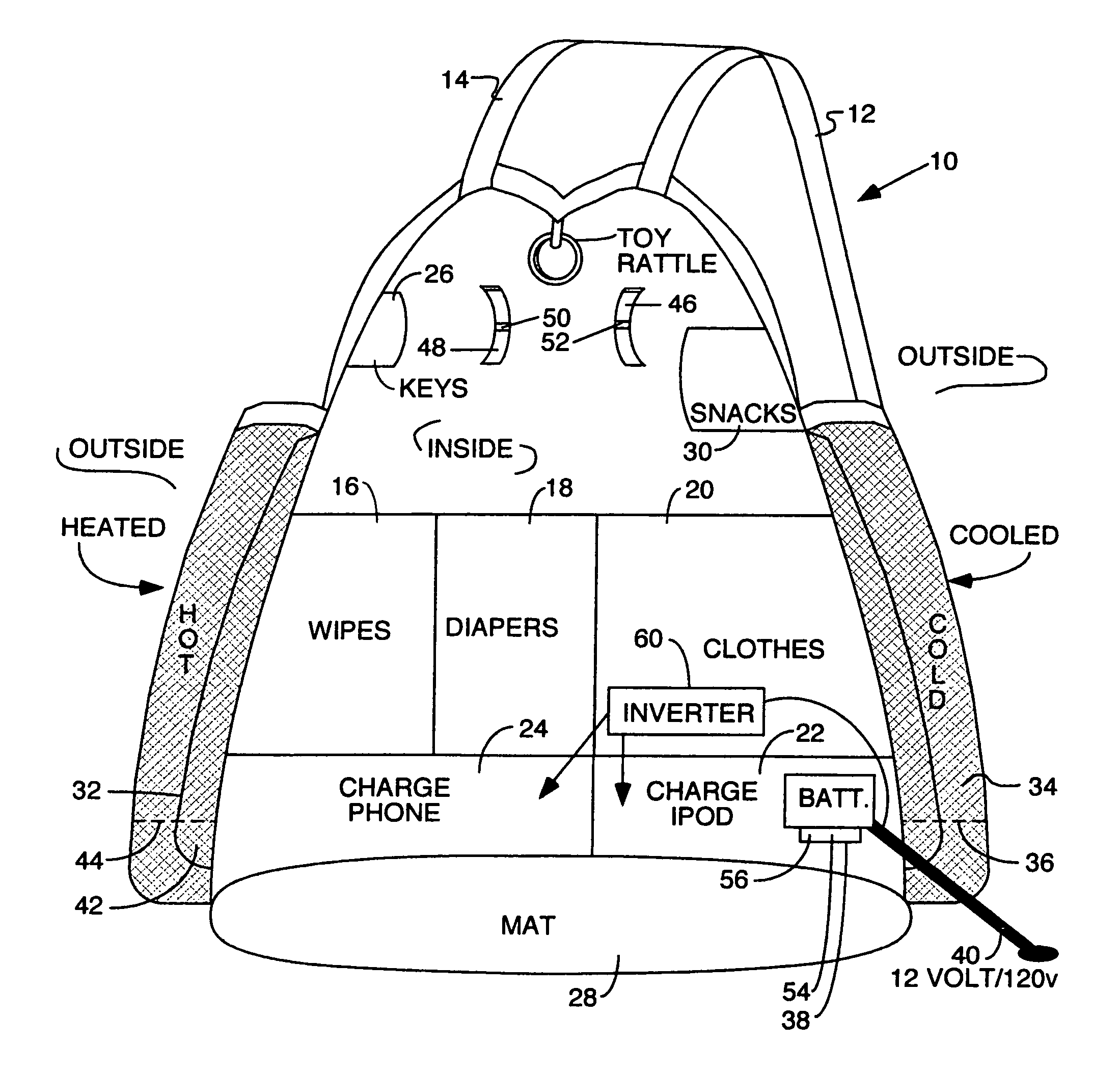 Diaper bag with heated and cooled compartments