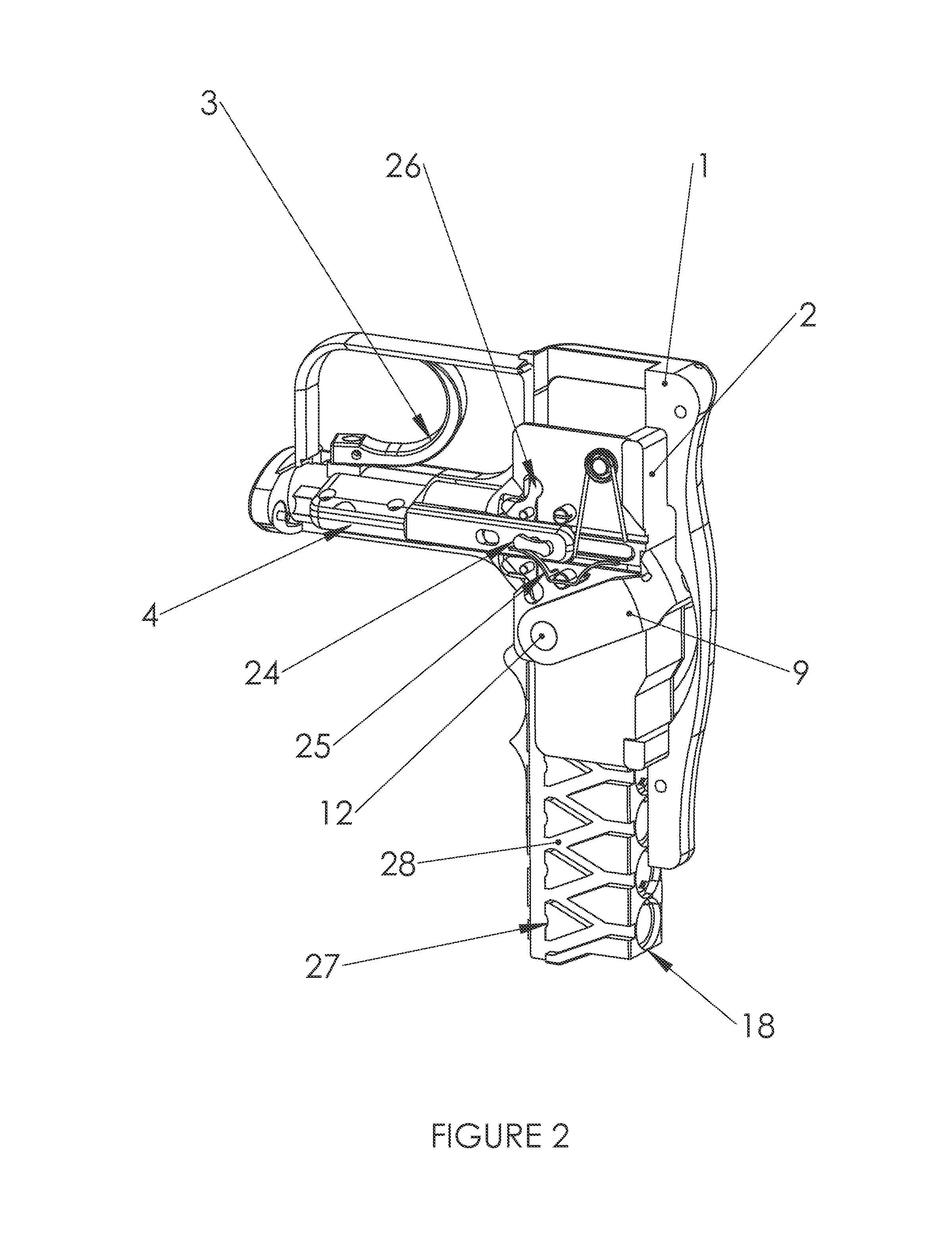 Handheld firearms with indexed magazine and compact firing mechanism