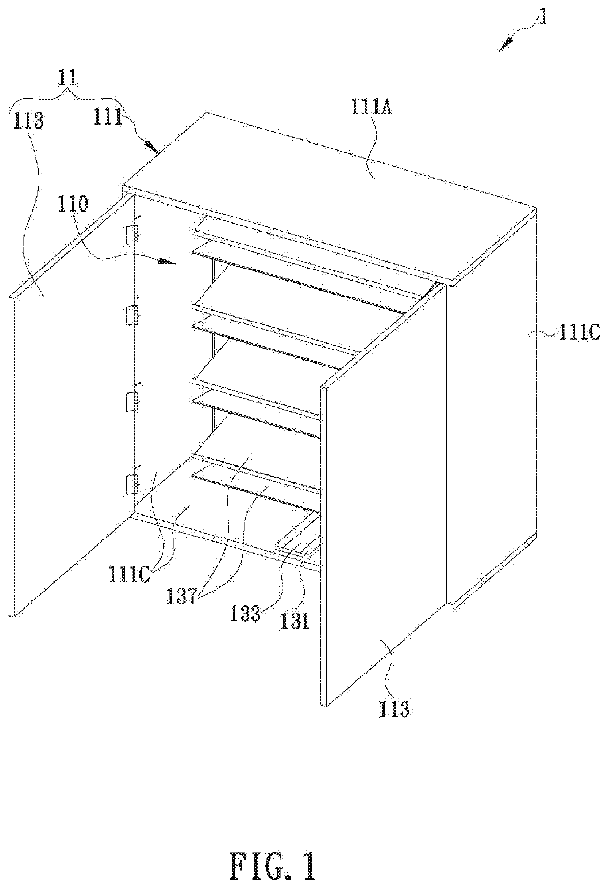 Cabinet structure for storing at least one shoe