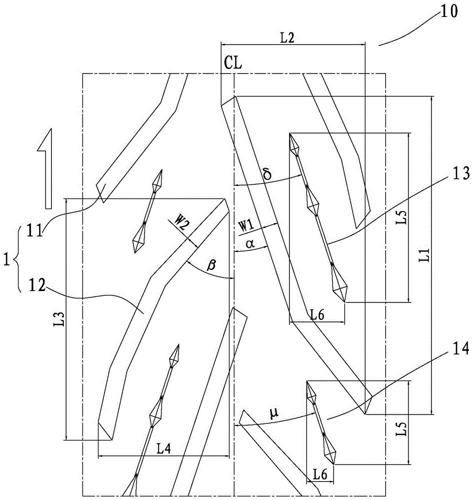 A motorcycle pneumatic tire tread structure