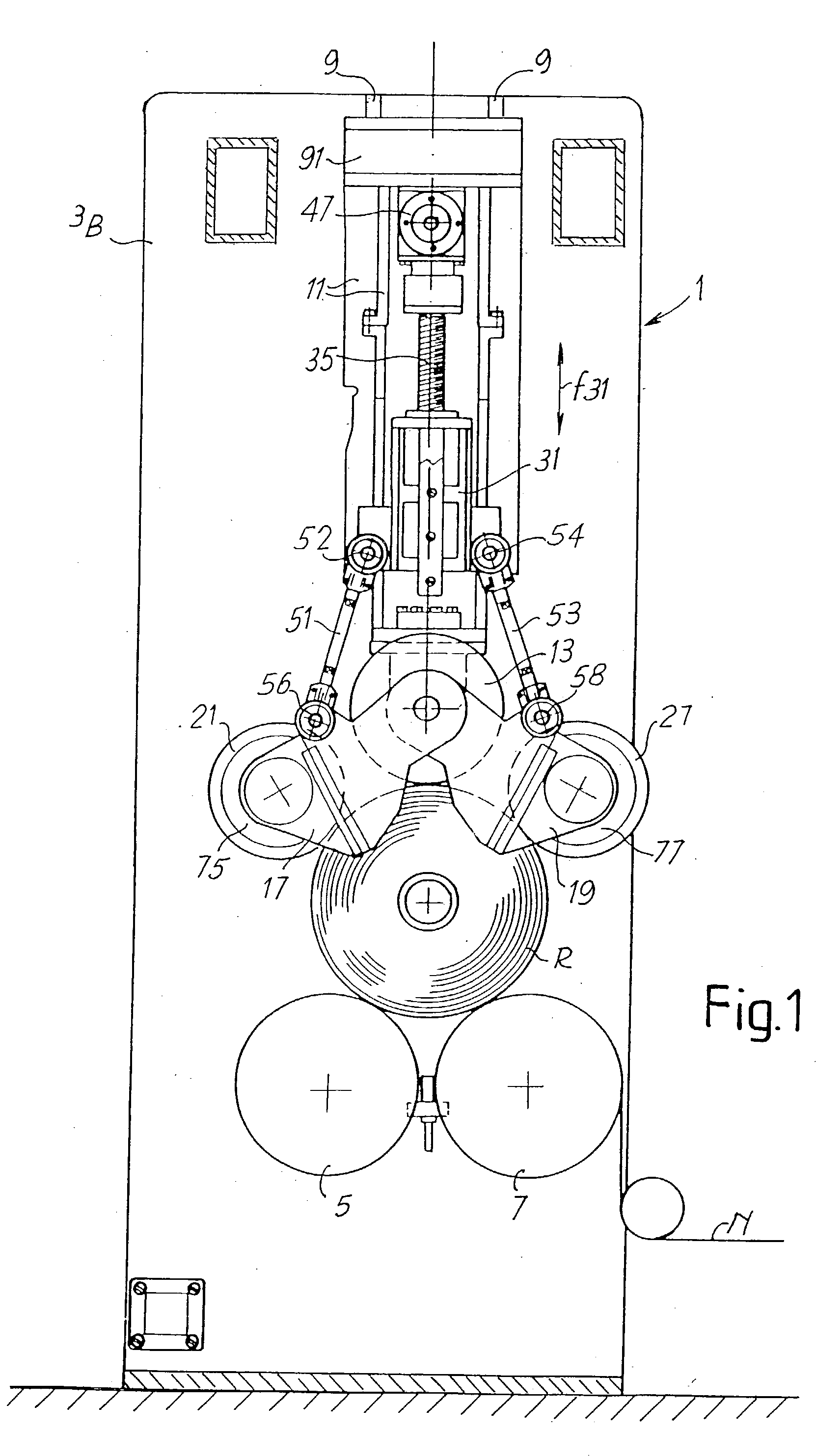 Rewinding machine with auxiliary cylinders and respective winding method