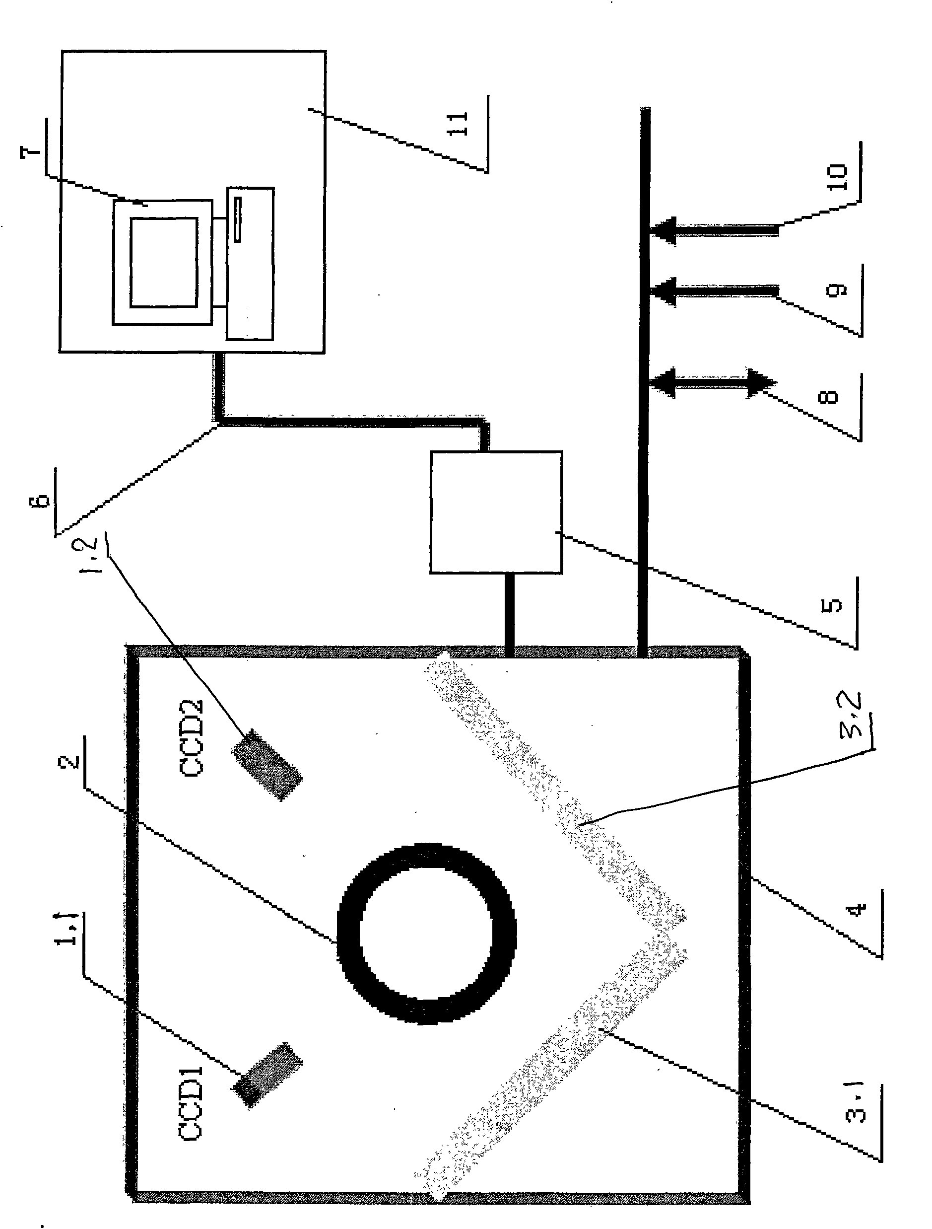 Method and device for measuring external diameter of heavy-calibre seamless steel pipe on line by using CCD (Charge Coupled Device) cameras