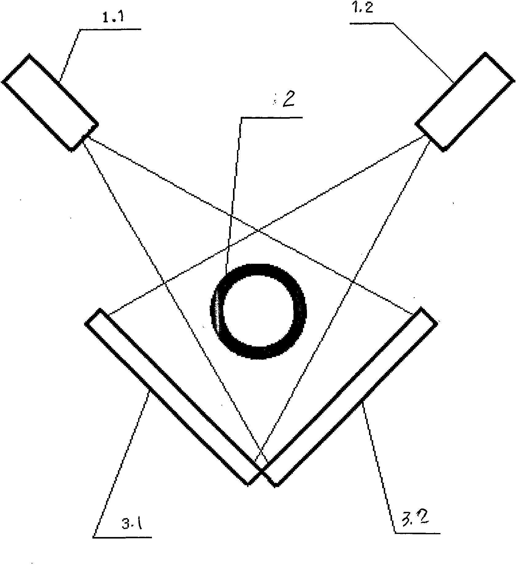 Method and device for measuring external diameter of heavy-calibre seamless steel pipe on line by using CCD (Charge Coupled Device) cameras