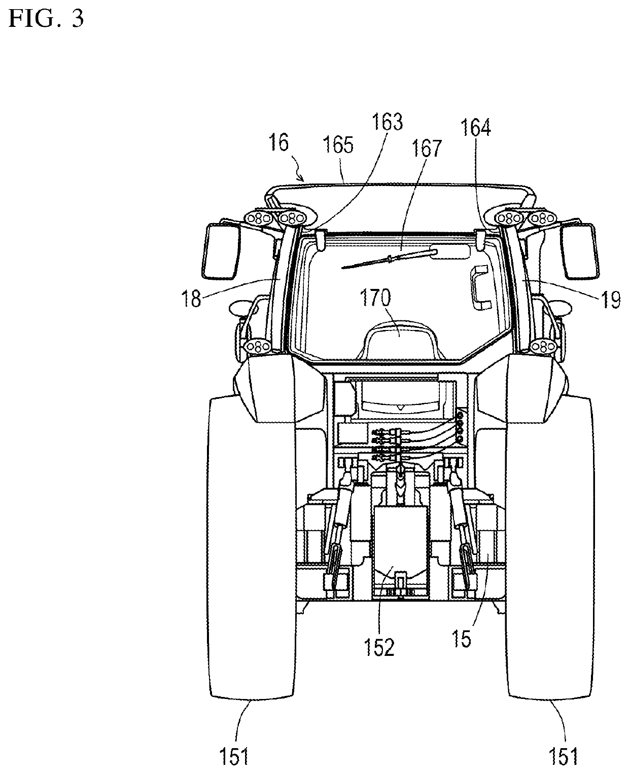 Work vehicle with rear pillar lamp