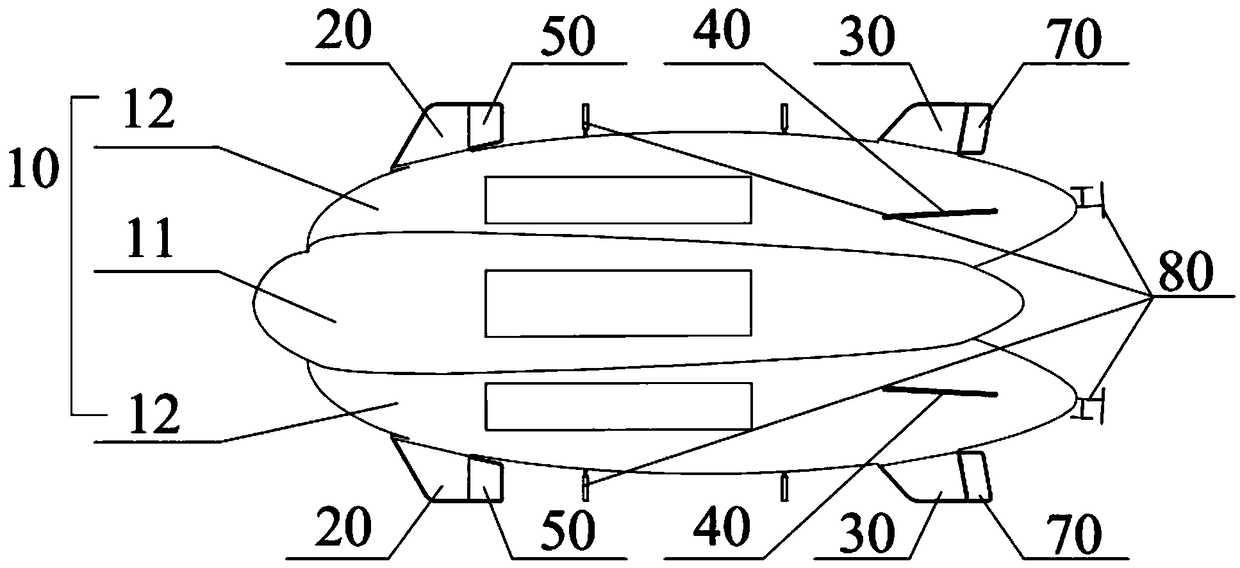 Stratospheric airship with front wings and working method thereof