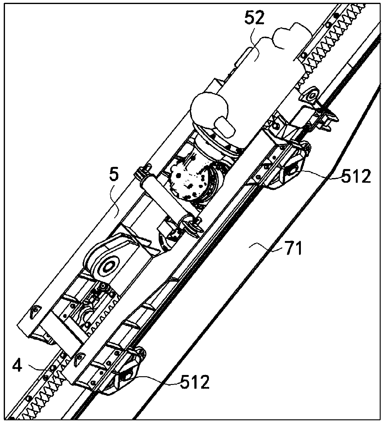Pulley guide rail assembly method and structure and power catwalk of pulley guide rail assembly structure
