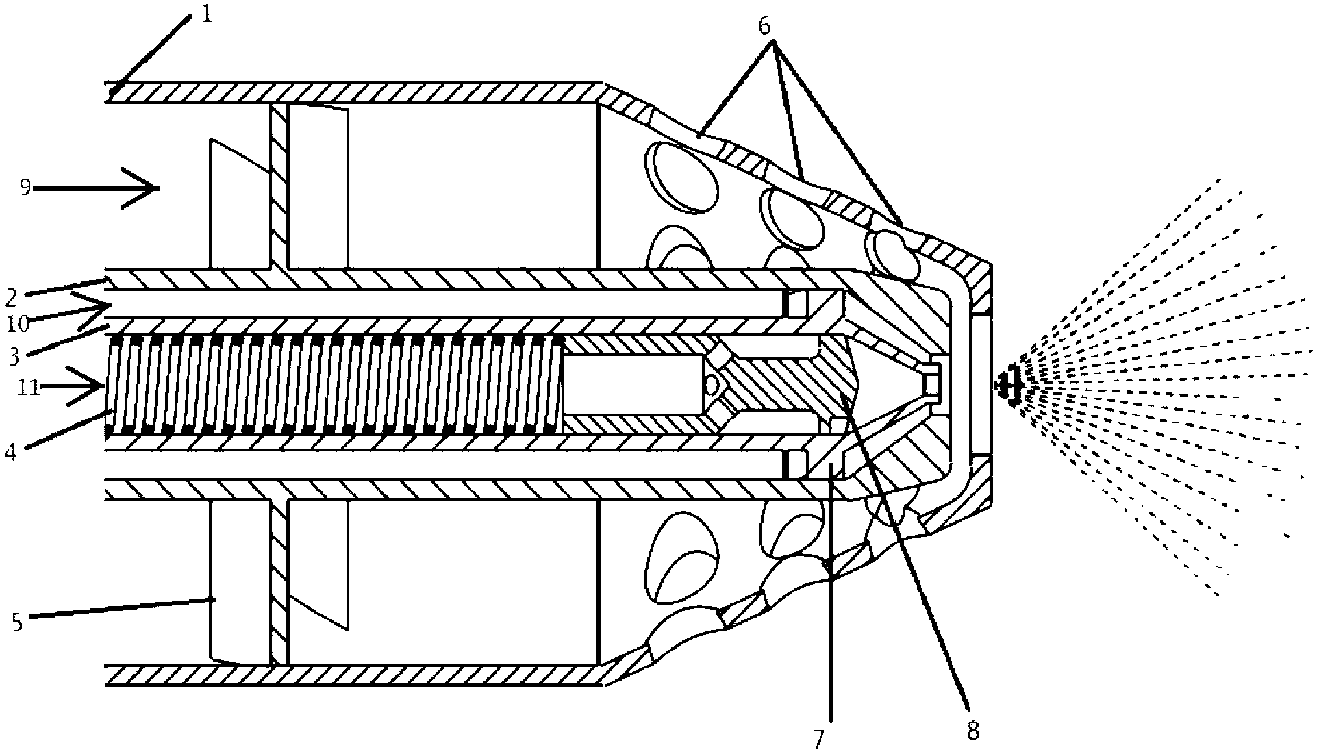 Gas-assisted dual-fuel nozzle used for chemical regenerative cycle