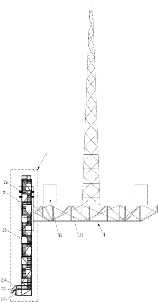 Anemometer tower platform with lifting stairway