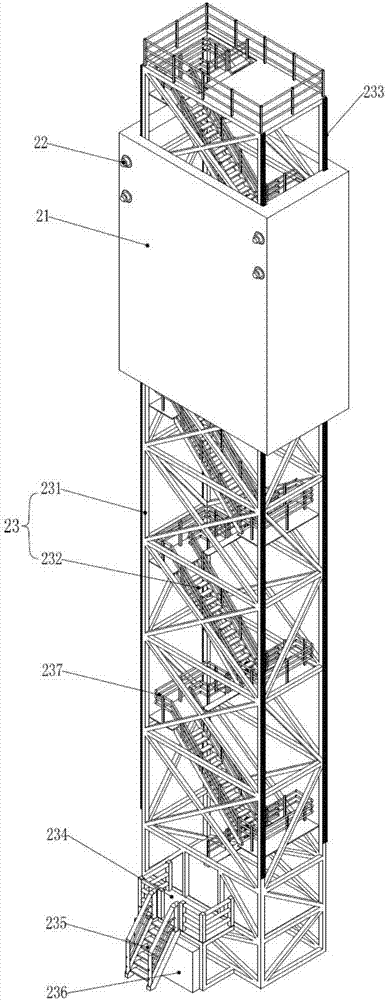 Anemometer tower platform with lifting stairway