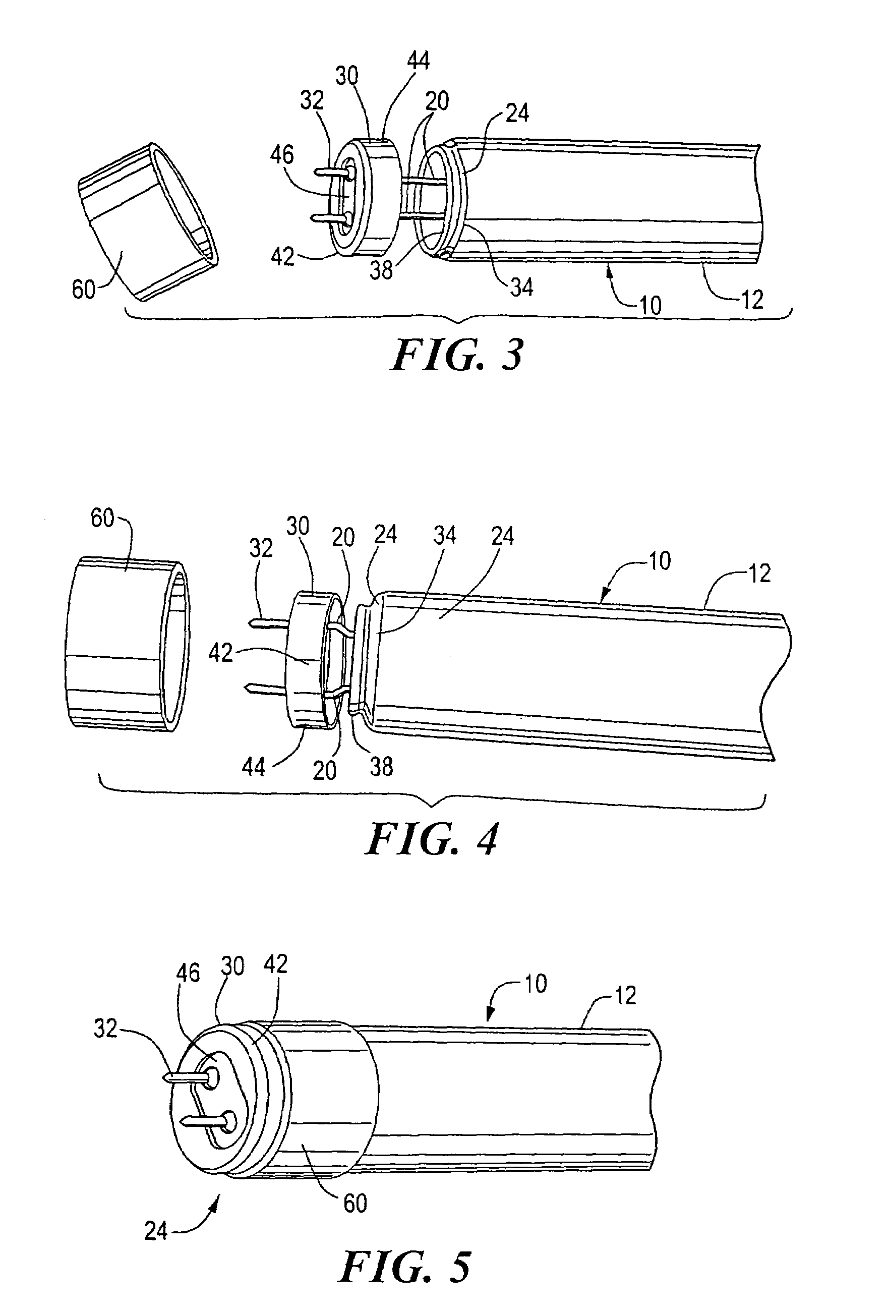 Fluorescent lamp and method for attaching a base member to an end of same