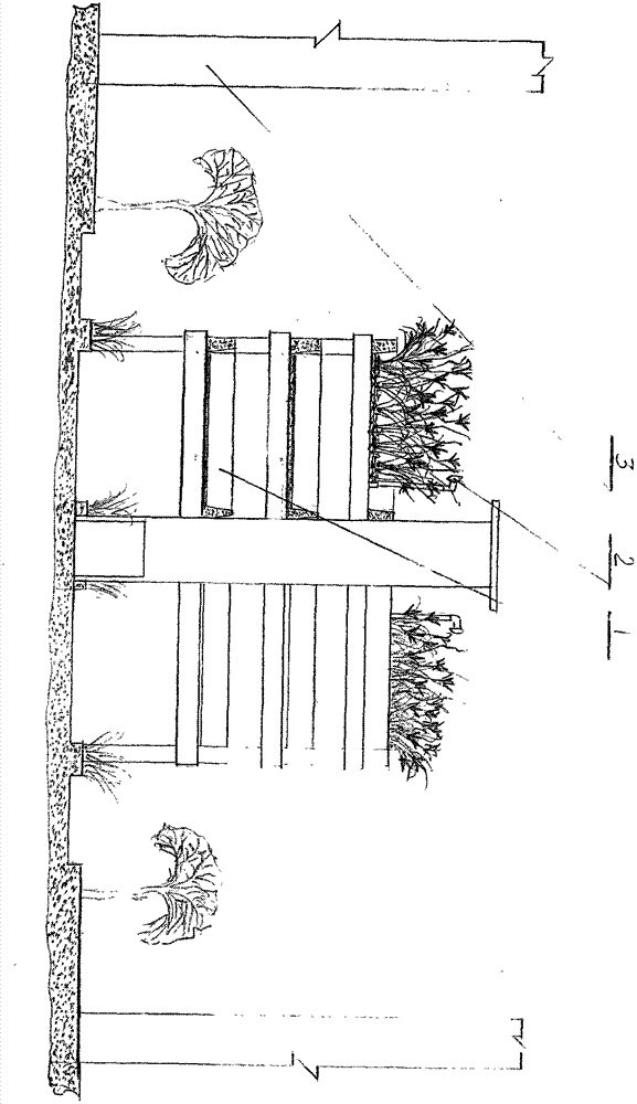 Overhead garden type parking building of urban road passageway