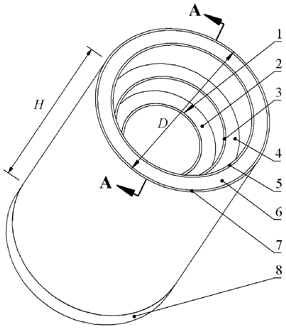 An explosion-proof structure of a variable-section gradient foam sandwich cylinder