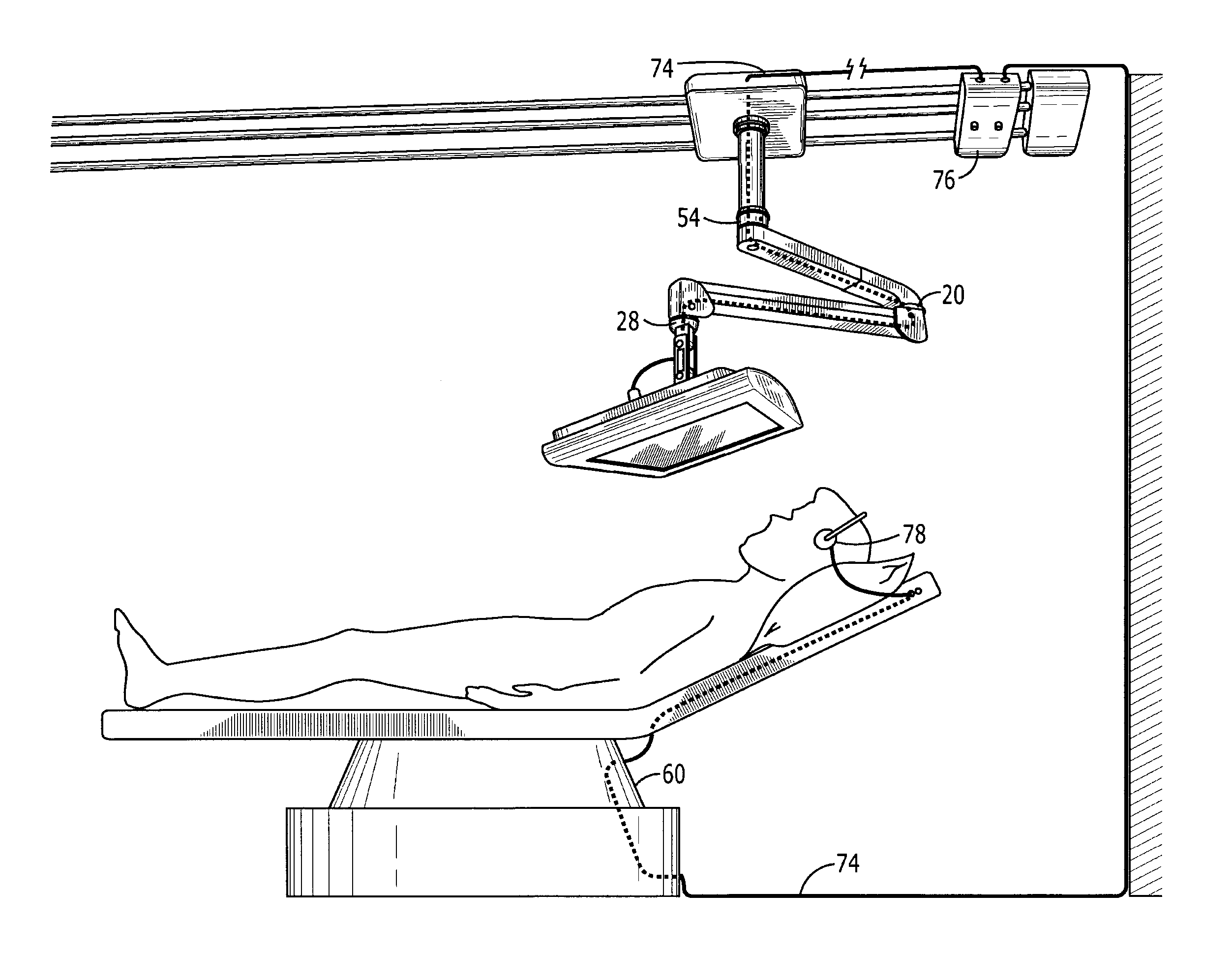 Interactive display suspended for patient viewing