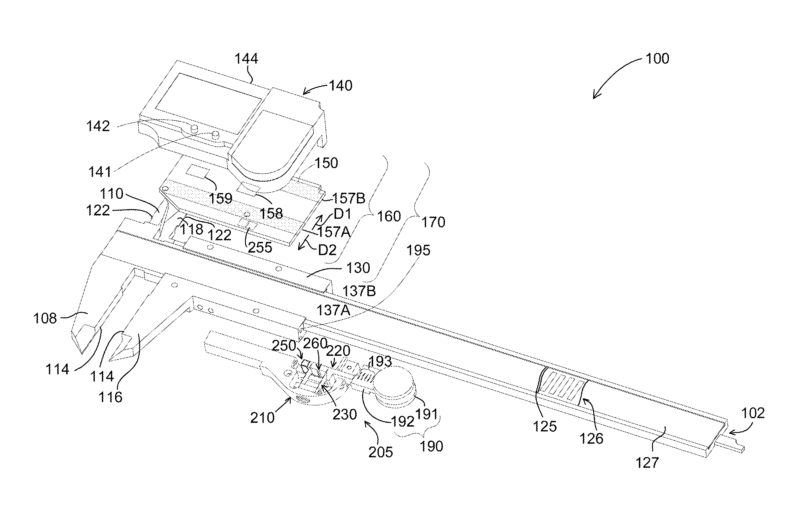 Flexible mount for coupling force actuator to caliper jaw