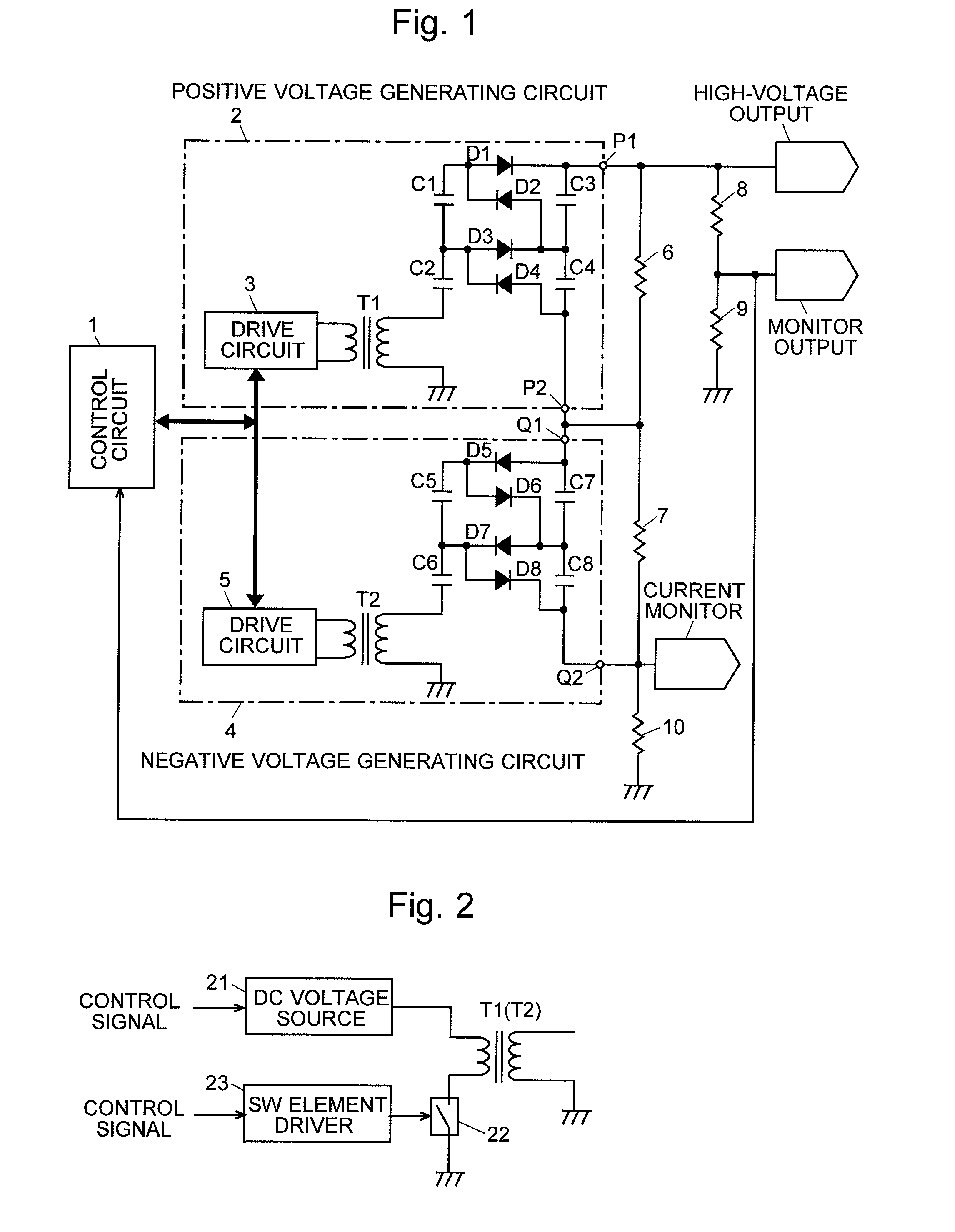 High-voltage power unit and mass spectrometer using the power unit