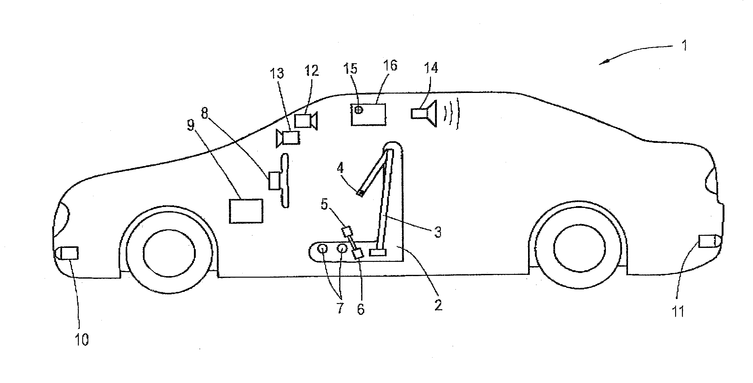 Motor vehicle with several active or passive safety devices