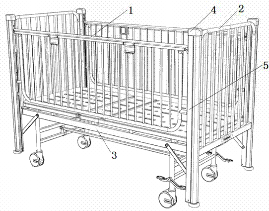 Child sickbed with lifting guardrails