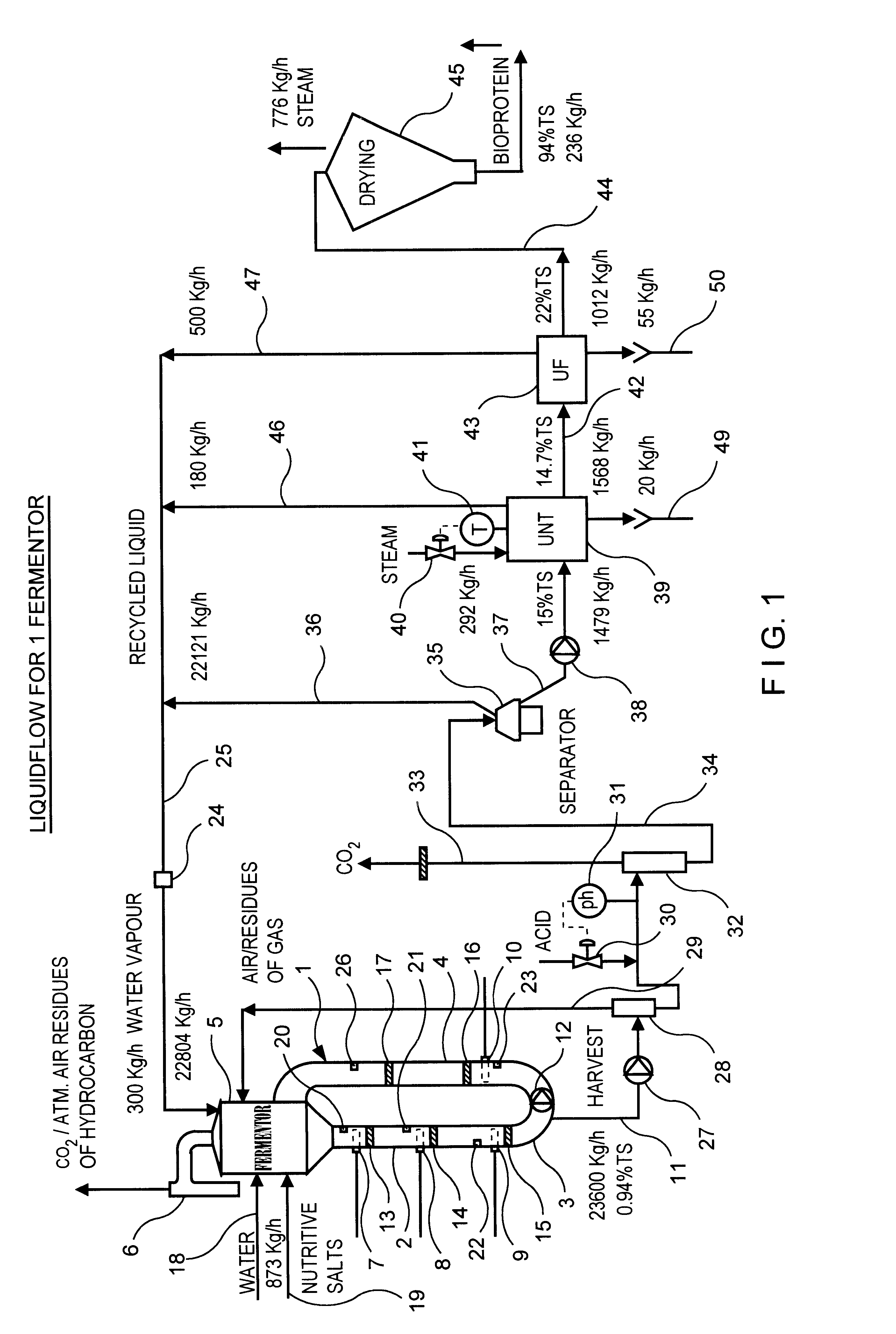 U-shape and/or nozzle u-loop fermentor and method of carrying out a fermentation process