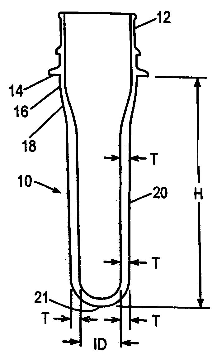 Preform for low natural stretch ratio polymer, container made therewith and methods