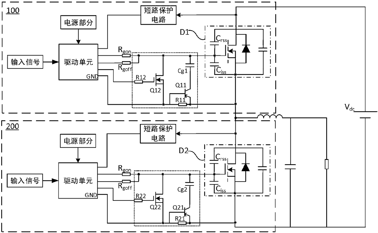 SiC MOSFET grid crosstalk suppression circuit and drive circuit