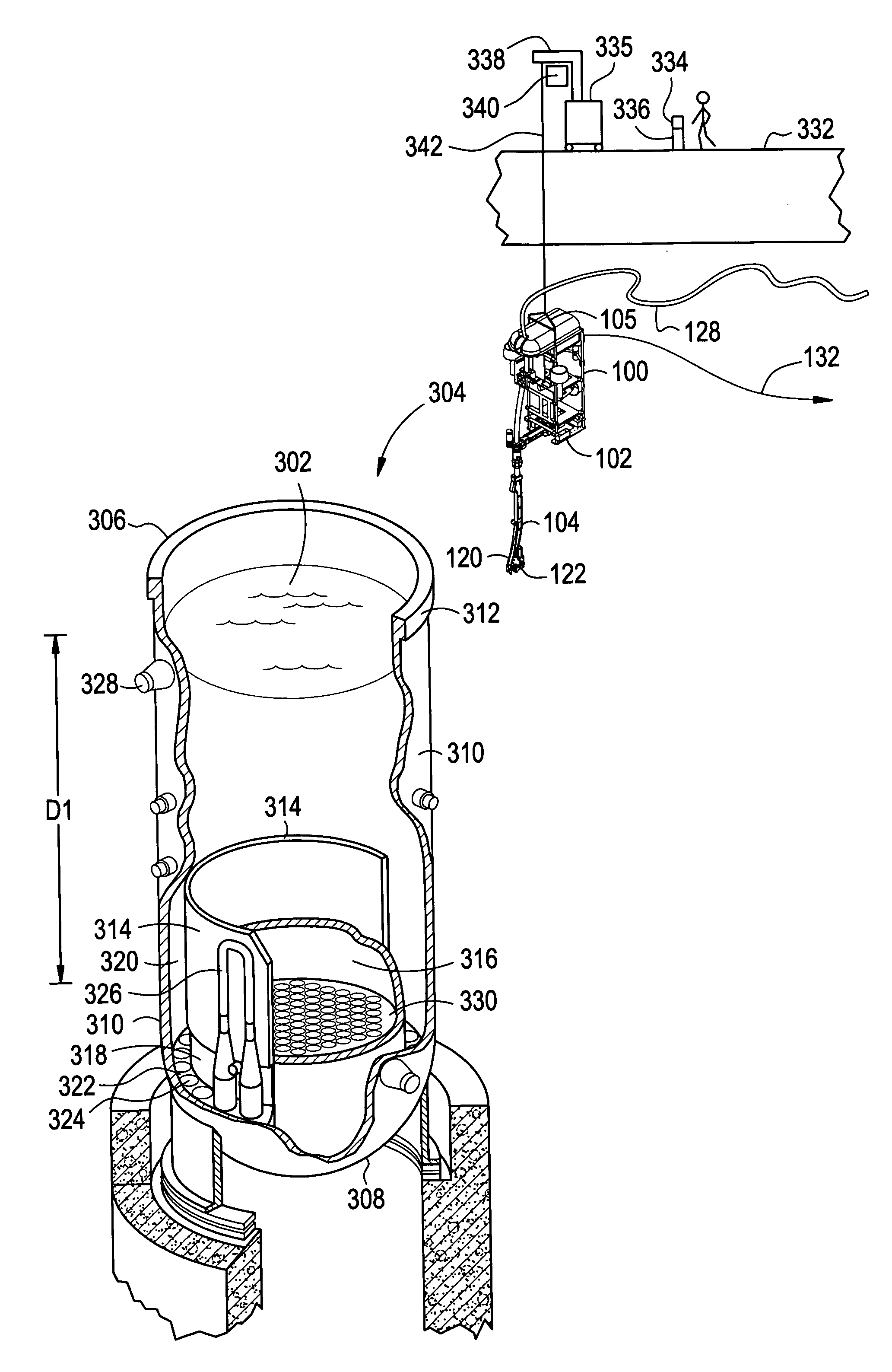 Apparatus for delivering a tool into a submerged bore