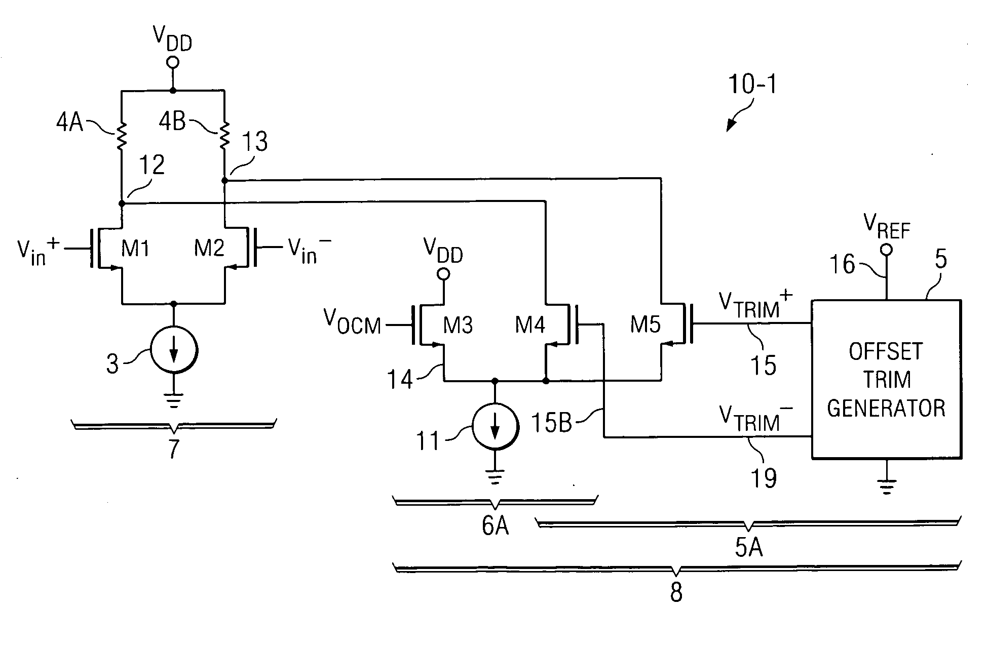 Combination trim and CMFB circuit and method for differential amplifiers
