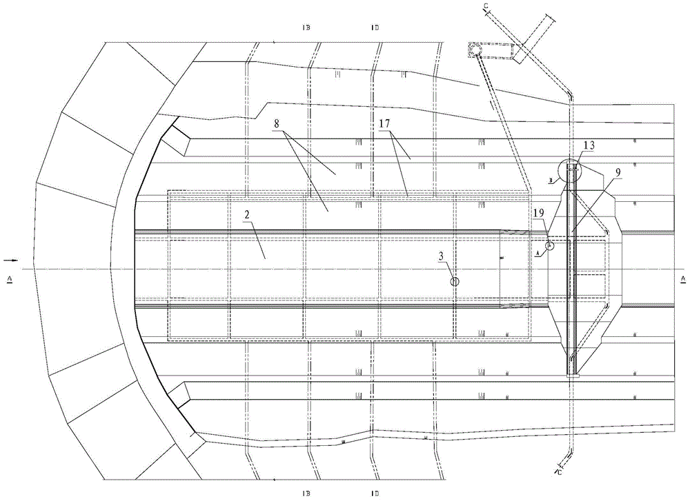 Plunge pool structure used for high arch dam, narrow canyon and large-flow flood discharge hole