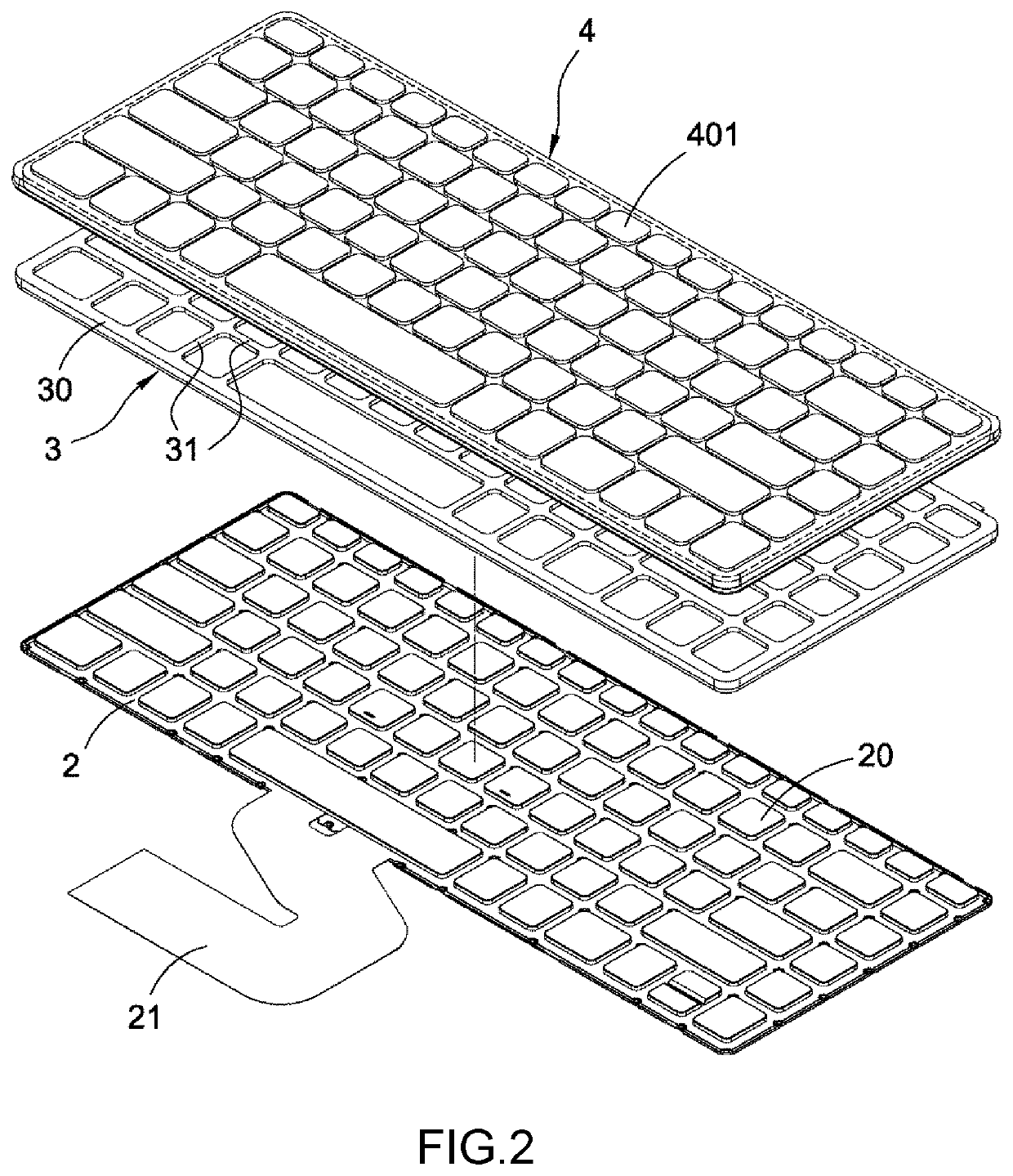 Waterproof keyboard structure and assembly method thereof