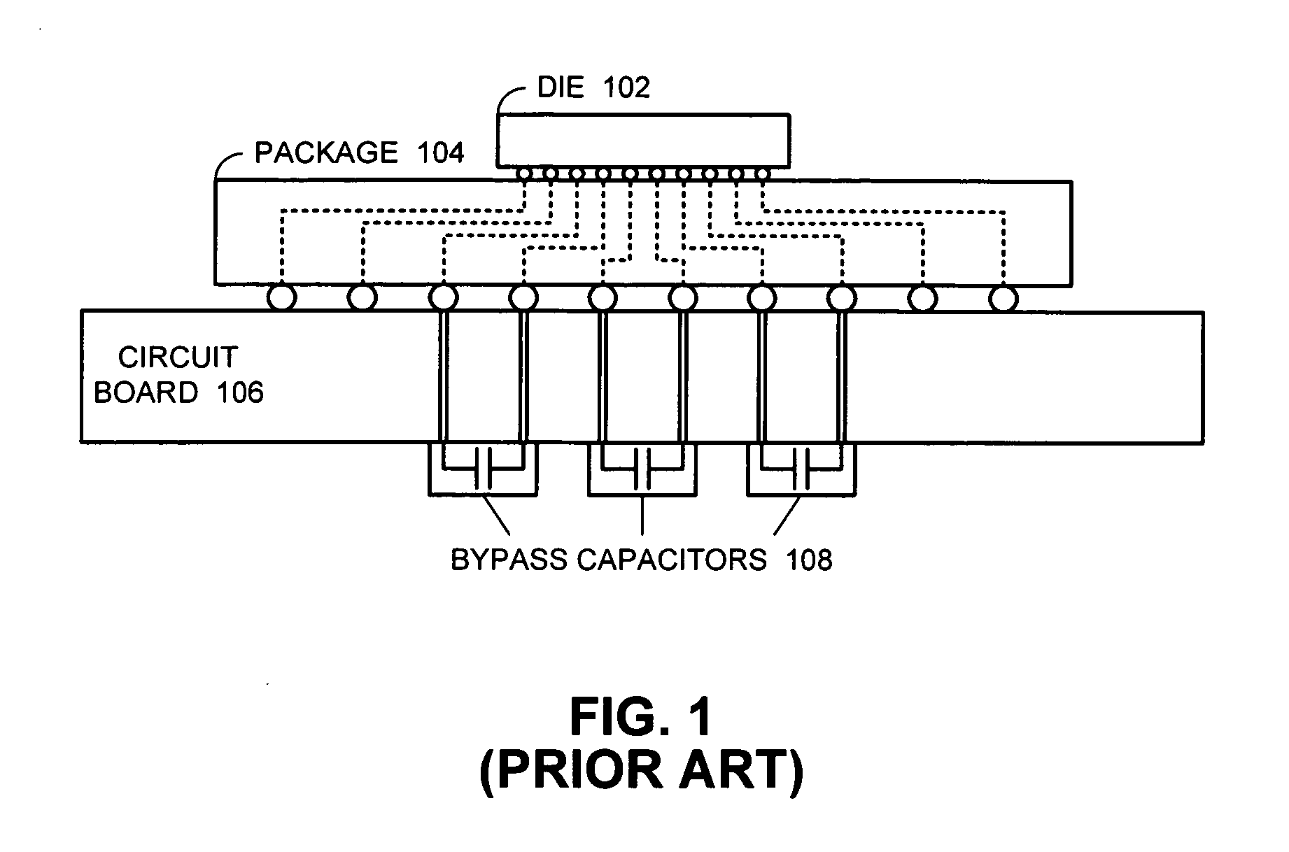 Interposer containing bypass capacitors for reducing voltage noise in an IC device