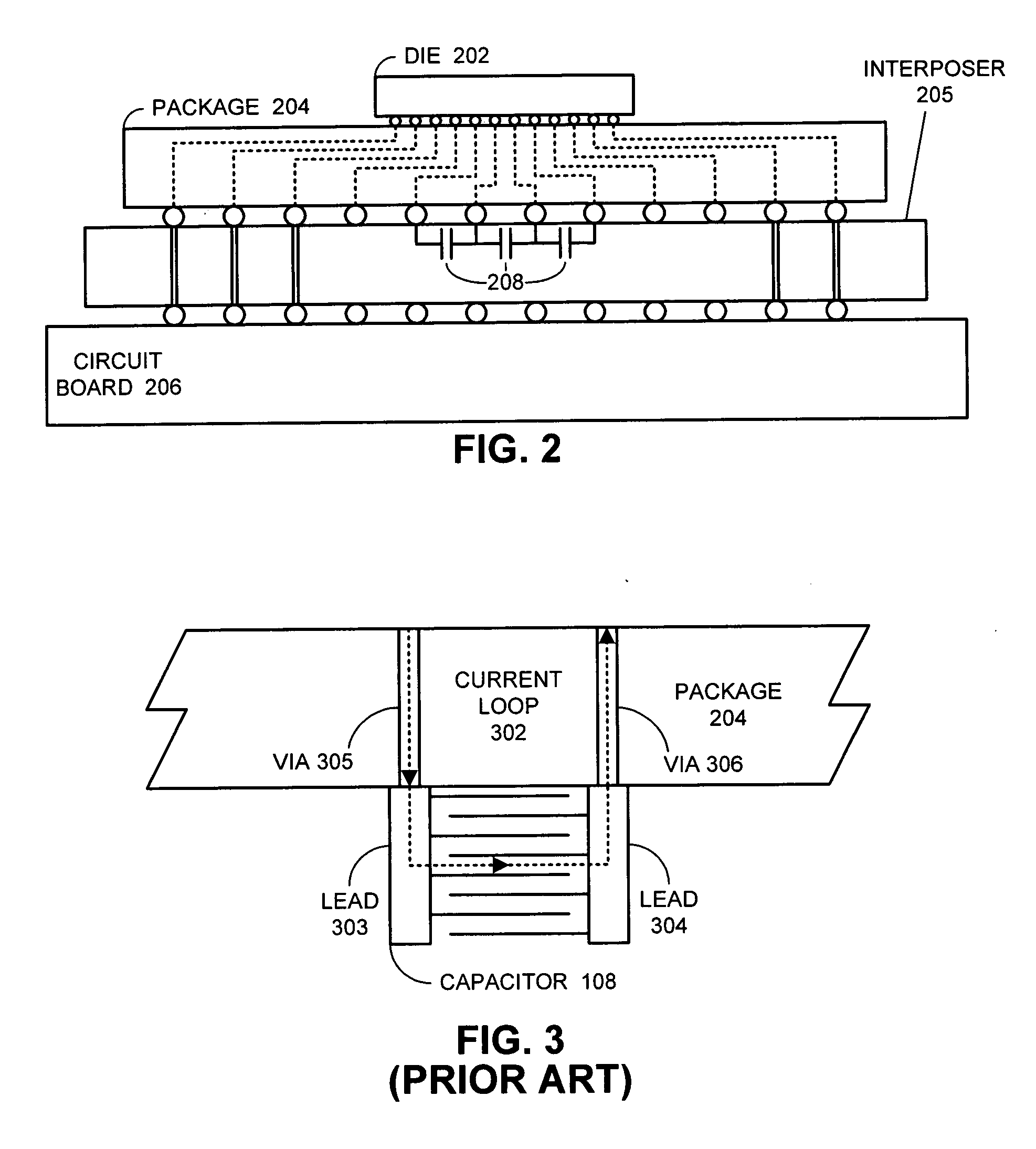 Interposer containing bypass capacitors for reducing voltage noise in an IC device