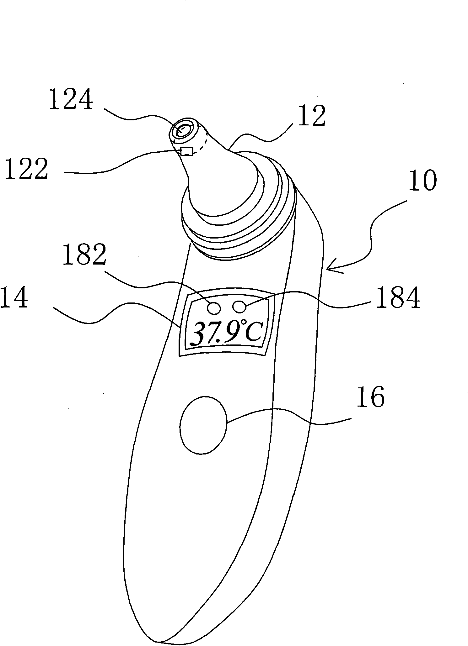 Ear thermometer with ear canal sensing device and measuring method thereof