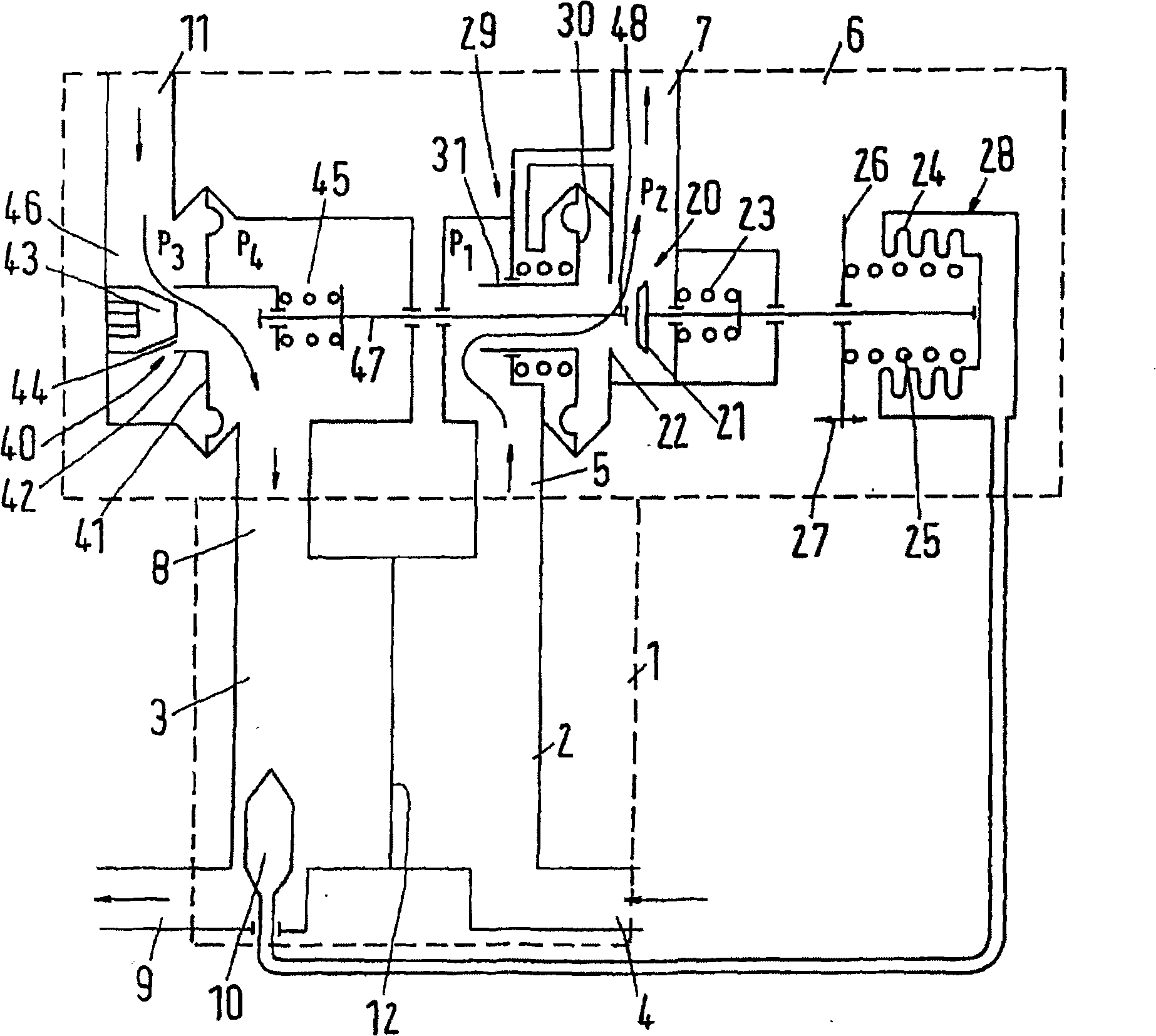 Valve assembly for connecting a heat exchanger of a hot water discharging device to a district heating system