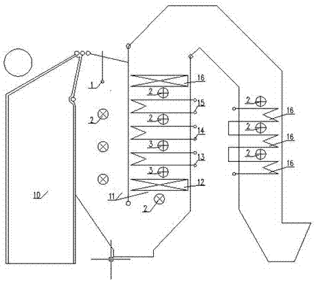 Combined type soot removal arrangement structure and arrangement method for waste incineration boiler