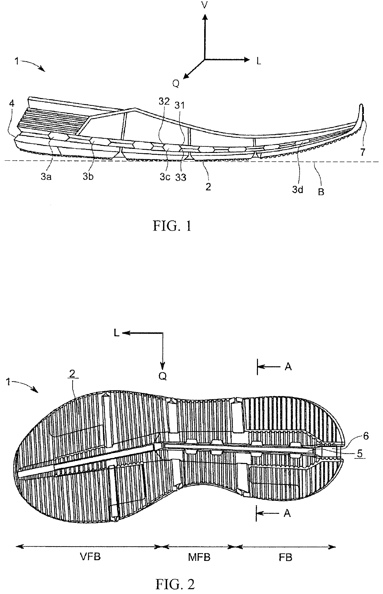 Running shoe sole having channel damping