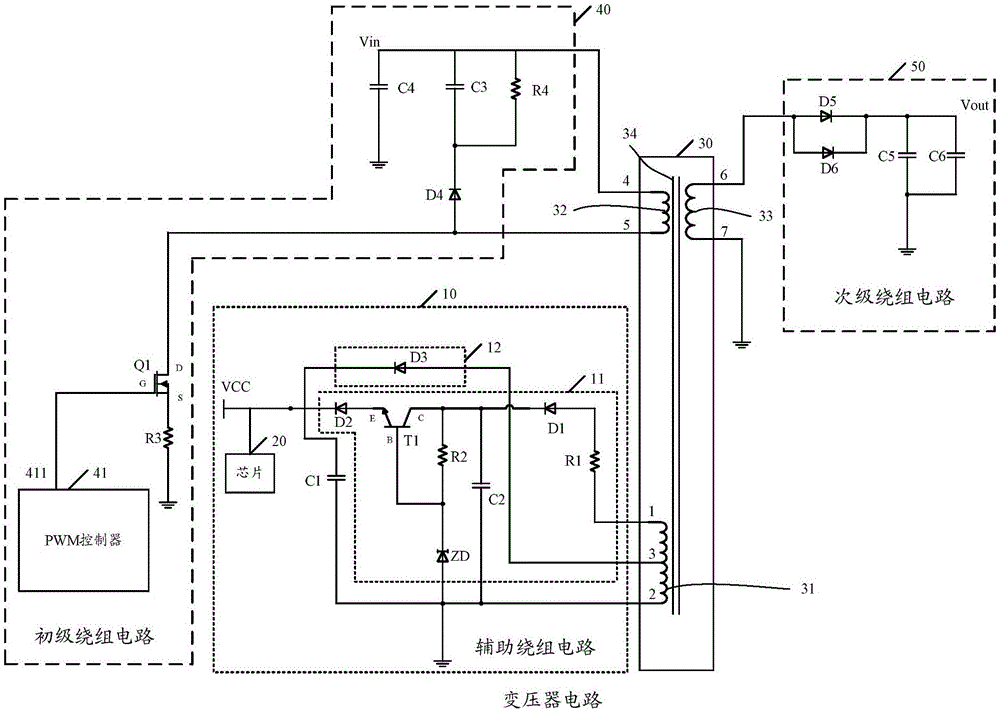 Transformer circuit and method for lowering no-load power consumption