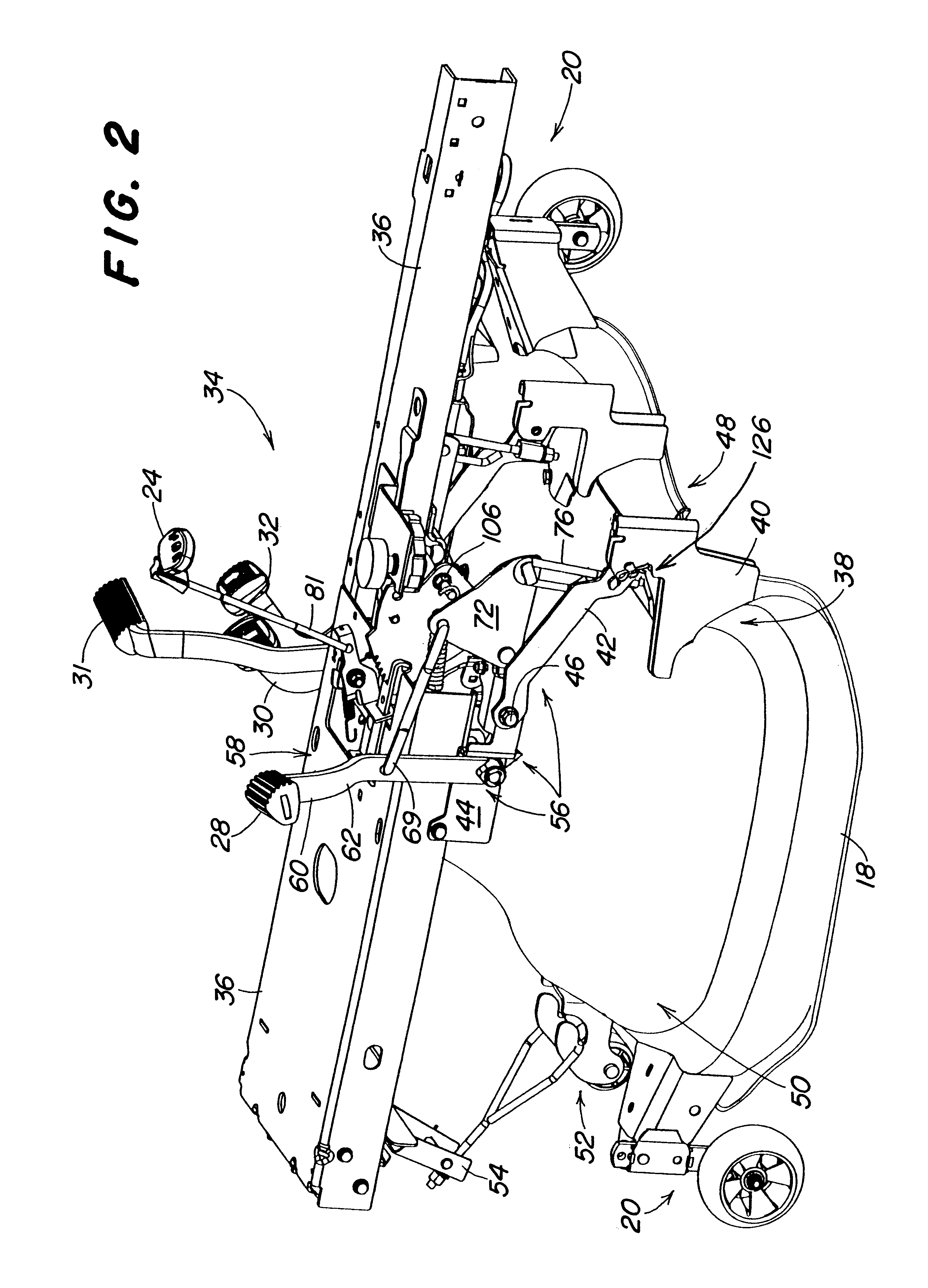 Pedal actuated height adjustment mechanism for a mower cutting deck