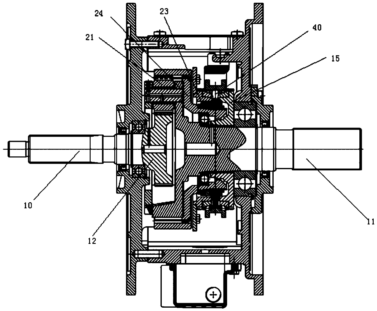 Integrated planetary mechanism two-gear transmission