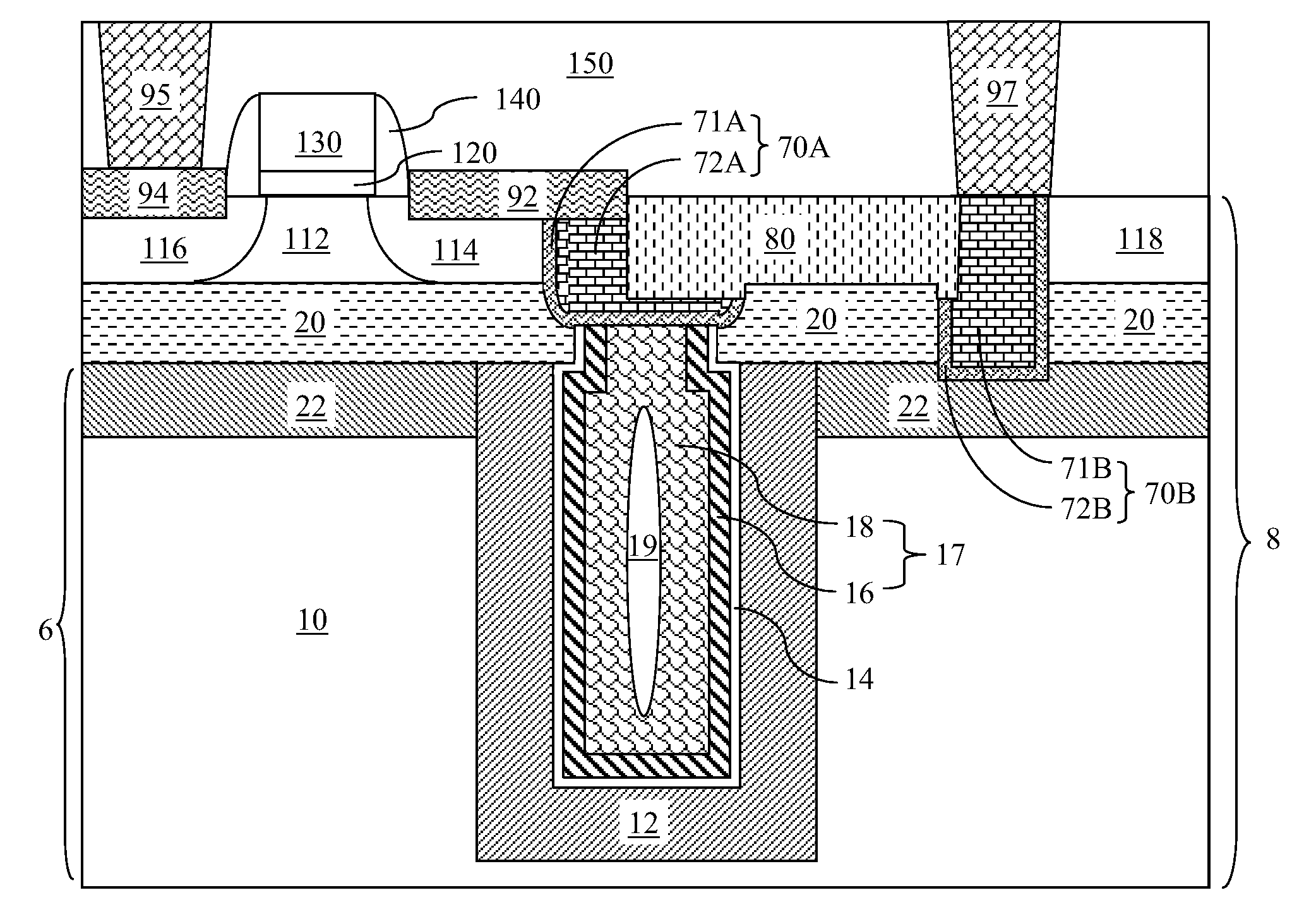 Simultaneous buried strap and buried contact via formation for soi deep trench capacitor