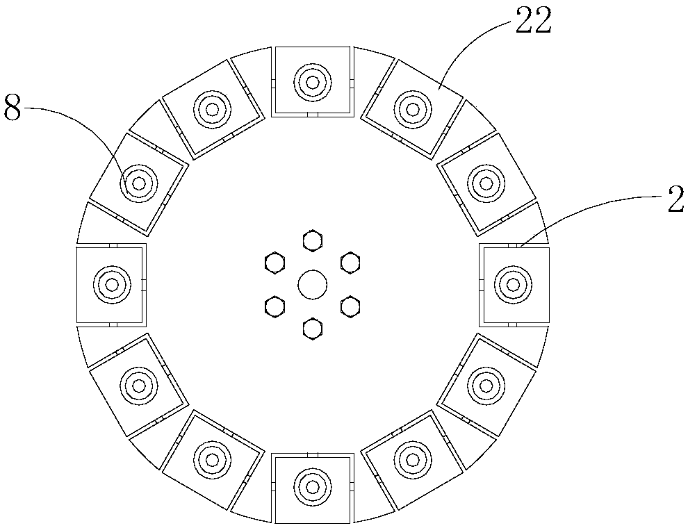 A turntable bottle cap flanging device with a gradual guide groove